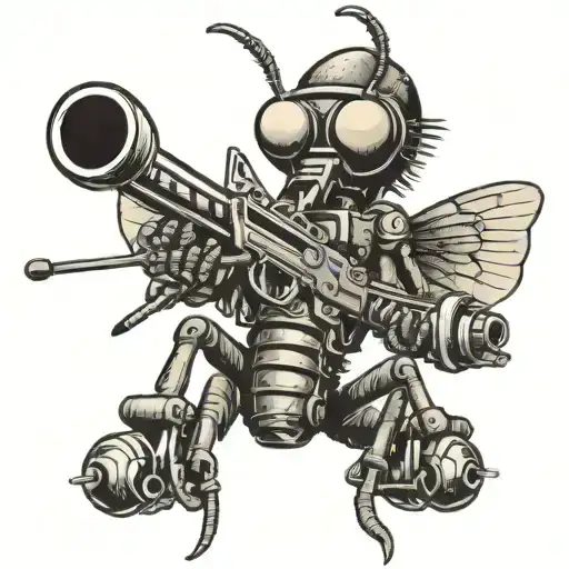 mosquito holding a machine gun tattoo design idea