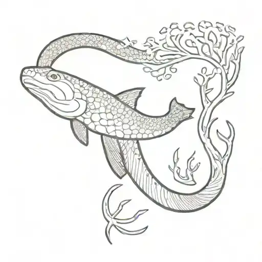 moray eel in a giant coral reef surrounded tattoo design idea