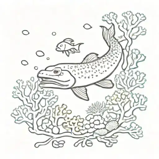 moray eel surrounded by corals tattoo design idea