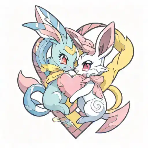 Sylveon and umbreon heart shape tattoo design idea