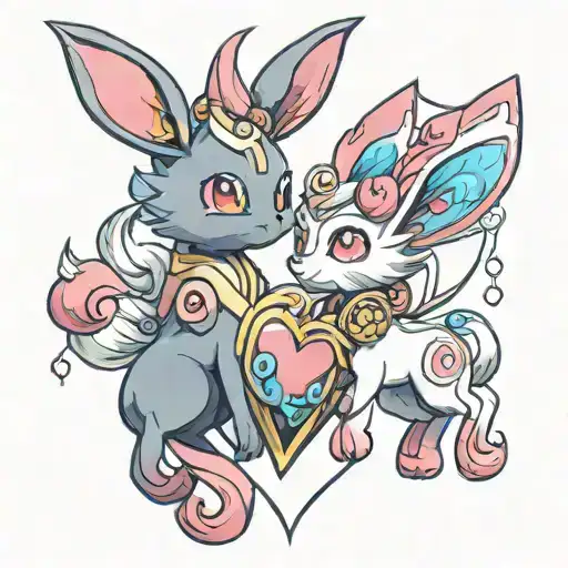 Sylveon and umbreon heart shape made tattoo design idea