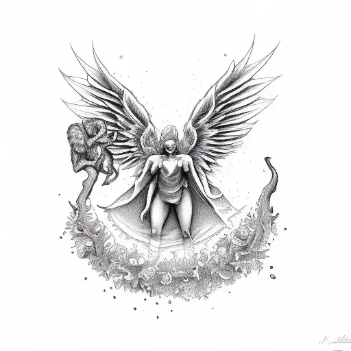 angel and Devil inside two cards tattoo design idea