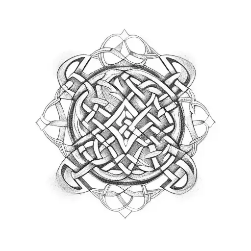 A Celtic knot design incorporating a blood glucose meter and insulin pump for Type 1 diabetes awareness tattoo design idea