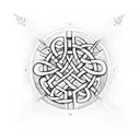 A Celtic knot design incorporating a blood glucose meter and insulin pump for Type 1 diabetes awareness tattoo design idea