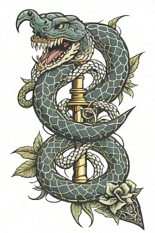 snake and dagger going tattoo design idea