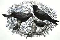 larkspur flowers intertwined 2 crows tree of life cancer zodiac tattoo design idea