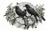 larkspur flowers intertwined 2 crows tree of life cancer zodiac tattoo design idea