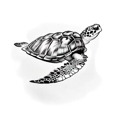 A realistic portrait of a sea turtle swimming among delicate seagrass tattoo design idea