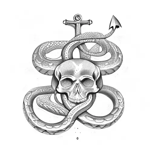 Anchor,Snake,Skull tattoo design idea