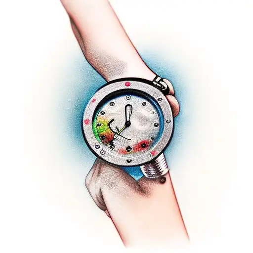 broken watch over hand tattoo design idea