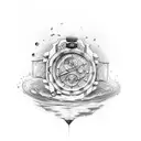 broken watch and glass tattoo design idea