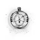 broken watch and glass tattoo design idea