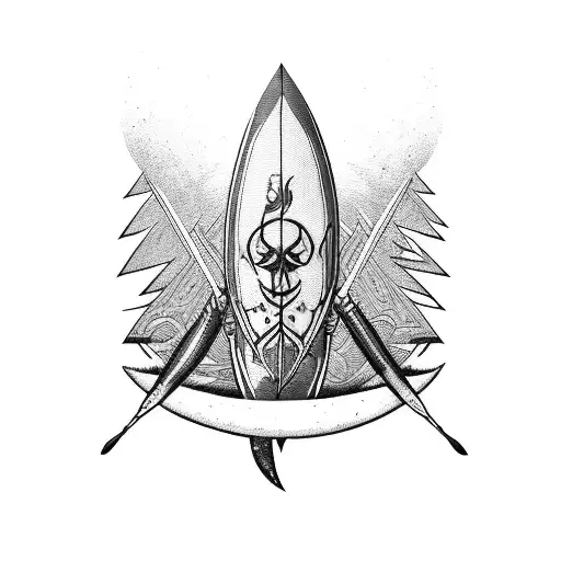 Arrow piercing through a surfboard tattoo design idea