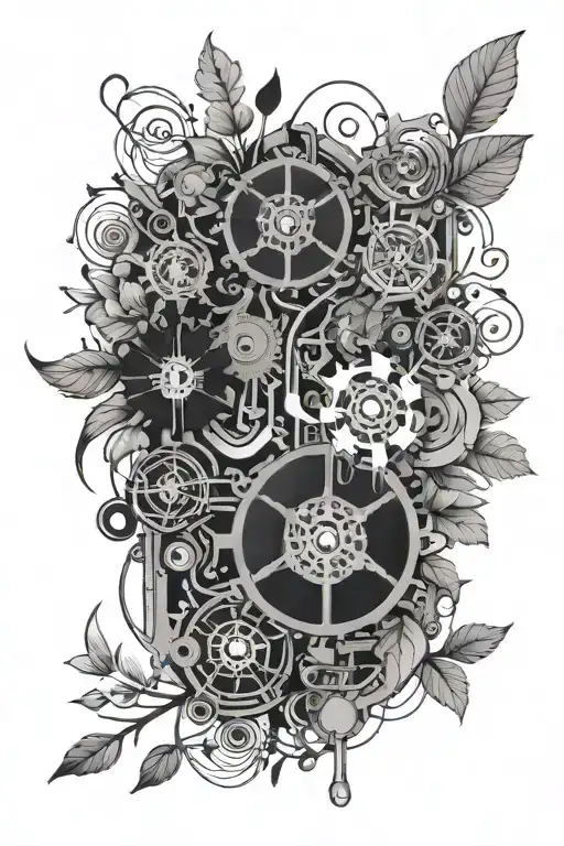 flora and biology embeded in motherboard circuit tattoo design idea