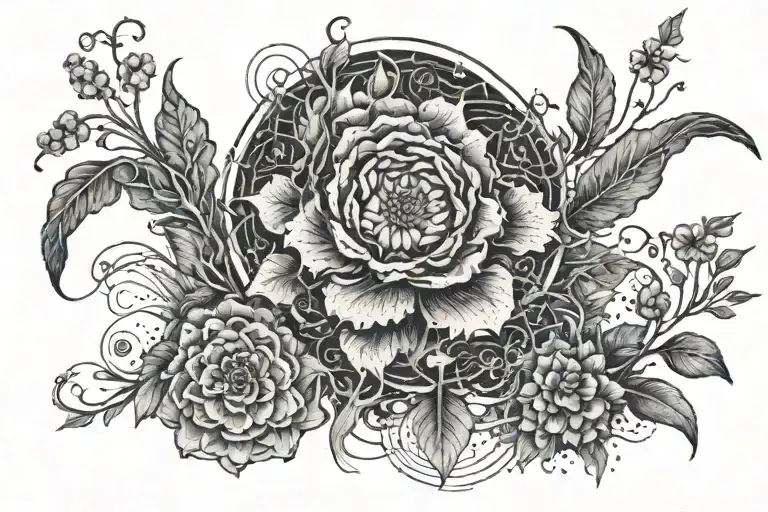 flora, motherboard circuit, and roots in cohesion  tattoo design idea