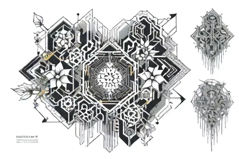 flora, motherboard circuit, and roots in cohesion  tattoo design idea