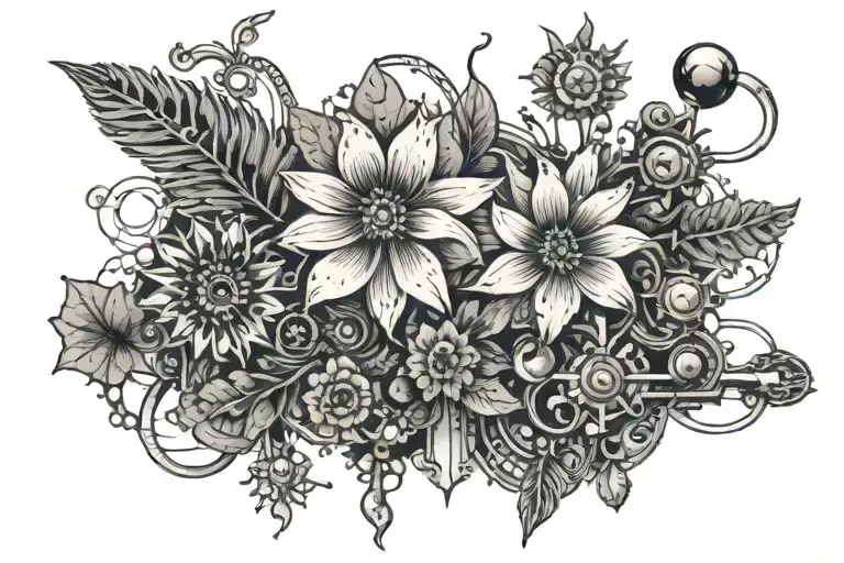 flora embedded in motherboard circuit tattoo design idea