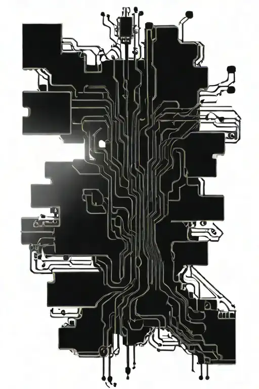 motherboard circuit, flora, and roots merging together tattoo design idea