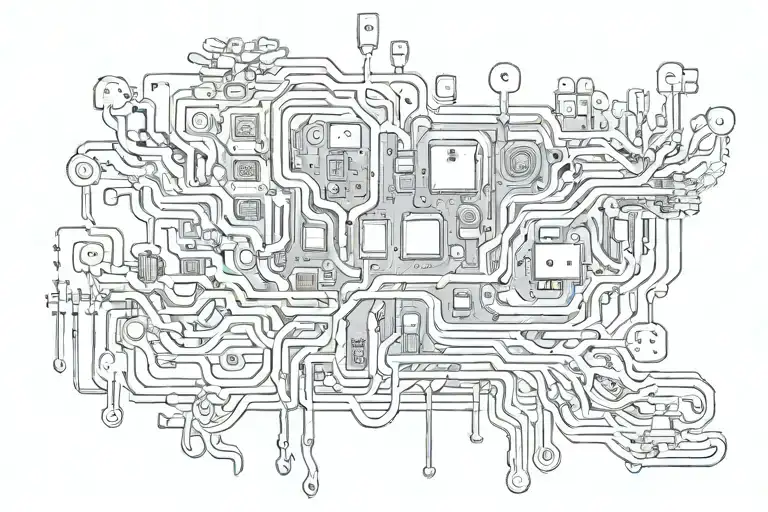 flora, motherboard circuit, and roots in cohesion  tattoo design idea