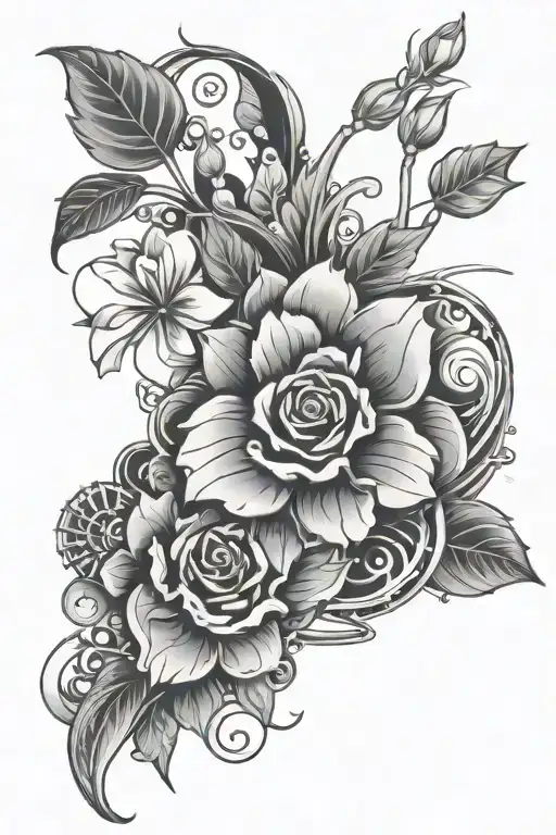 flora embedded in motherboard circuit tattoo design idea
