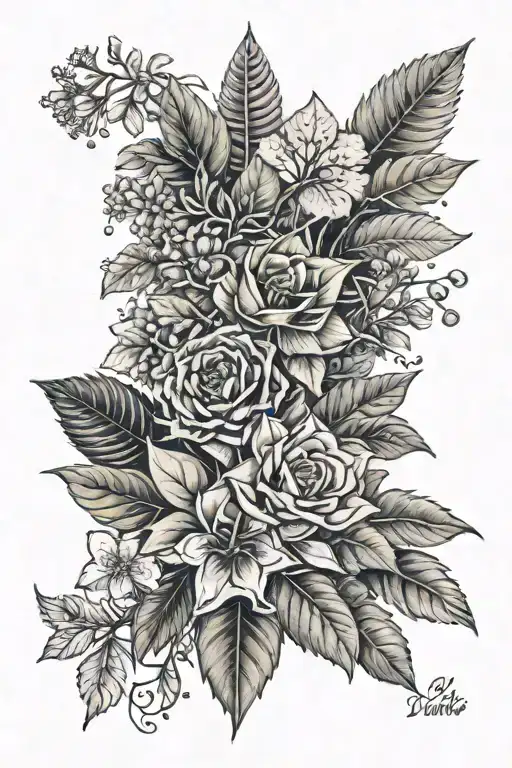 A botanical tattoo featuring exotic plants from different galaxies, blending the client's love for gardening and the universe tattoo design idea