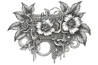 flora embedded in motherboard circuit tattoo design idea