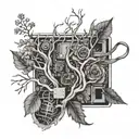 flora, motherboard circuit, and roots merging together tattoo design idea