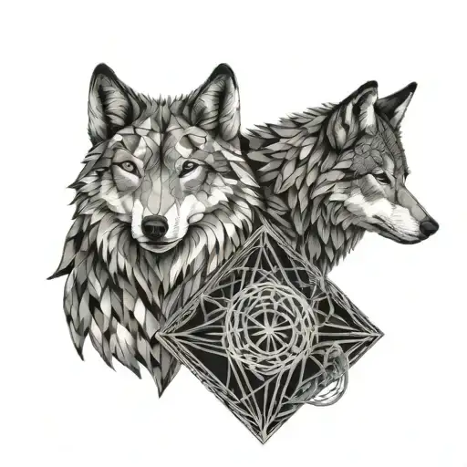 two wolves standing looking at each other, united by a cauldron tattoo design idea