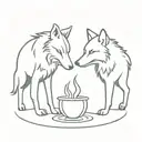 two wolves standing looking at each other, united by a cauldron tattoo design idea