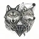 two wolves standing looking at each other, united by a cauldron tattoo design idea