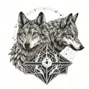 two wolves standing looking at each other, united by a cauldron tattoo design idea