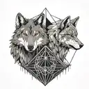 two wolves standing looking at each other, united by a cauldron tattoo design idea