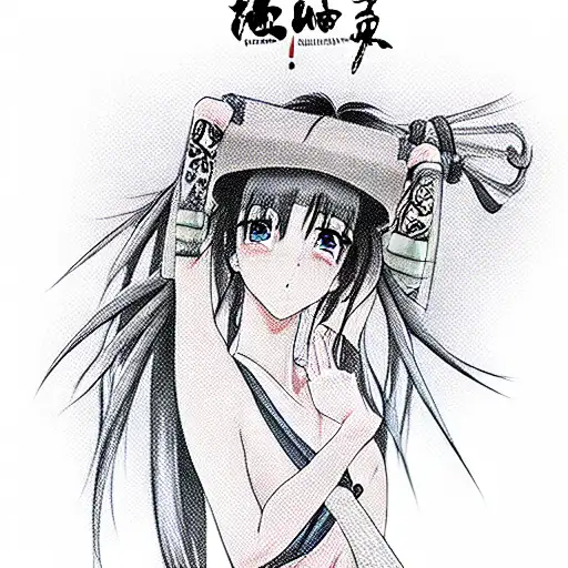 anime, girl, samurai tattoo design idea