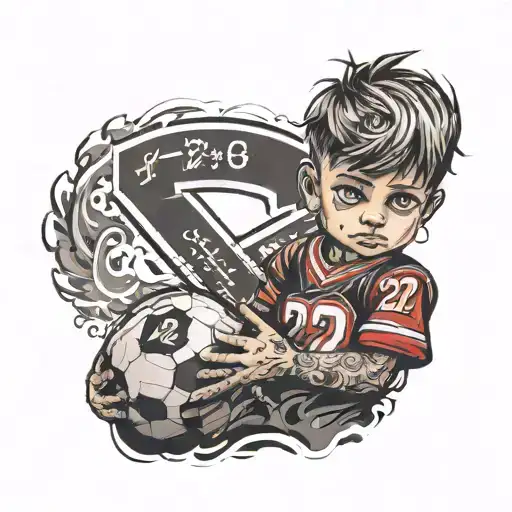 small boy holding a football wearing jersey with 22 on it  tattoo design idea