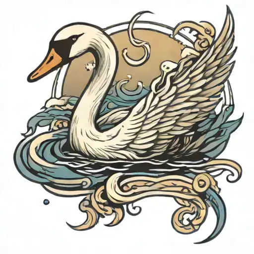mourning swan swimming tattoo design idea