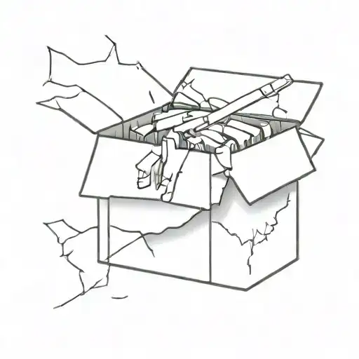 "the sky might fall" quote inside a box with pieces of box breaking off tattoo design idea