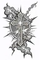 cross surounded by lightning bolts tattoo design idea