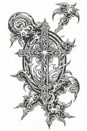 cross surounded by lightning bolts tattoo design idea