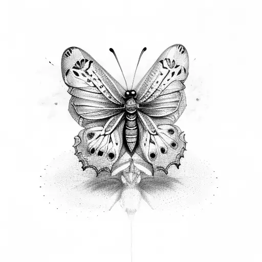 butterfly sitting atop an atlas beetle tattoo design idea