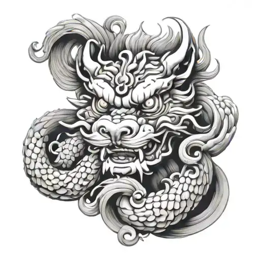 foo dog dragon wrapped tattoo design idea