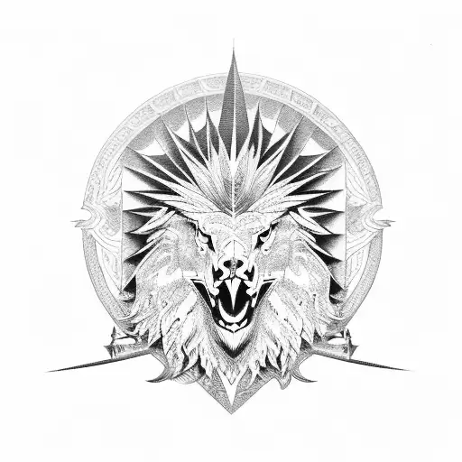 eagle with lion and sword tattoo design idea