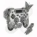 A geometric design inspired by video game elements such as pixels and controllers tattoo design idea