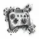 A geometric design inspired by video game elements such as pixels and controllers tattoo design idea