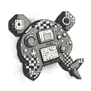 A geometric design inspired by video game elements such as pixels and controllers tattoo design idea