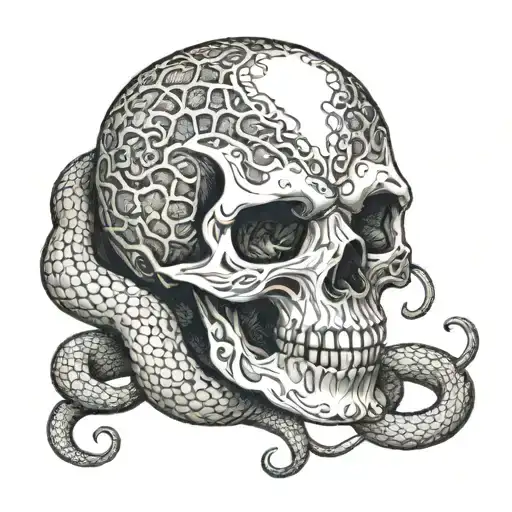 snake and skull tattoo design idea
