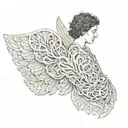 A portrait of Icarus with wings made of delicate lace patterns, representing freedom and fragility tattoo design idea