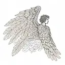 A portrait of Icarus with wings made of delicate lace patterns, representing freedom and fragility tattoo design idea