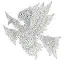 A portrait of Icarus with wings made of delicate lace patterns, representing freedom and fragility tattoo design idea