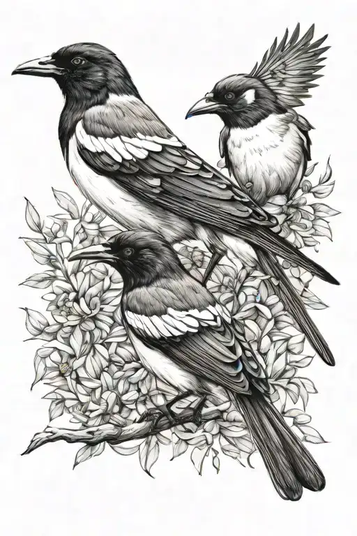 2 magpies rough sketch black tattoo design idea
