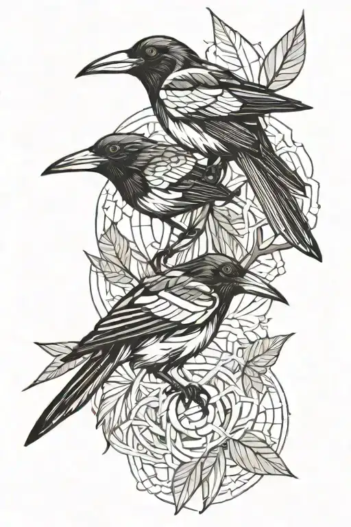 2 magpies rough sketch black tattoo design idea